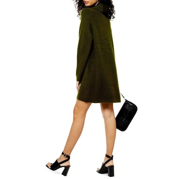 TOPSHOP Turtleneck Sweater Dress in Olive 12 - Picture 2 of 5